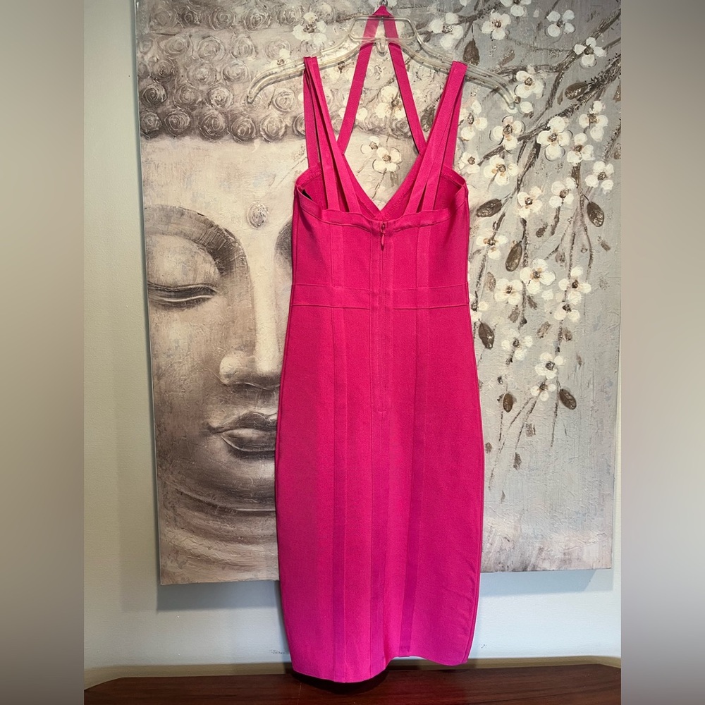 Bebe Fuchsia Pink Bandaid Sexy Cocktail Dress - Picture 2 of 14